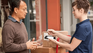 Delivery girl and customer